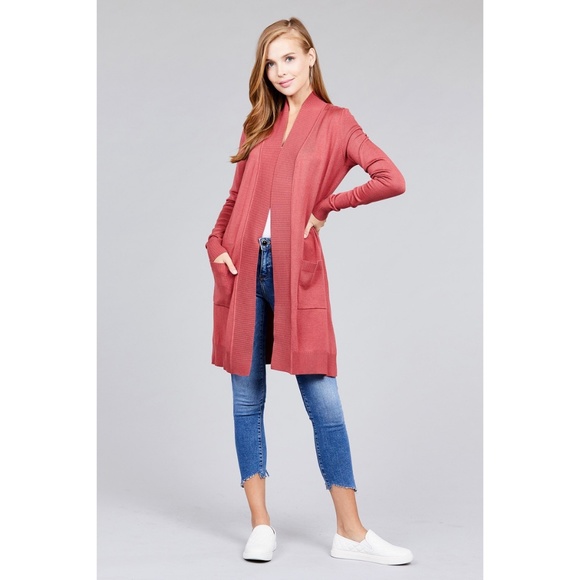 Dusty Cedar Long Draped Cardigan - Picture 3 of 3